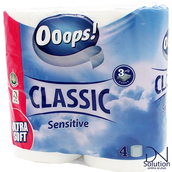 Ooops toalettpapír 4 tekercs 3 réteg classic sensitive 140 lap
