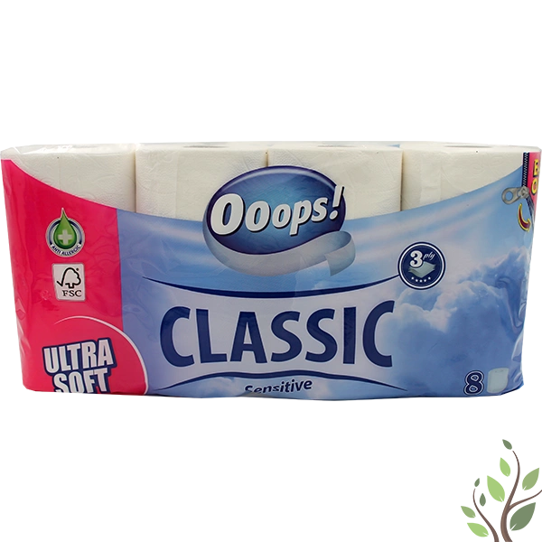 Ooops toalettpapír 8 tekercs 3 réteg sensitive 140 lap